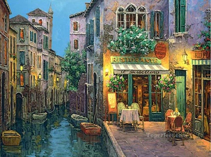 Trattoria shop cityscape street shops Oil Paintings